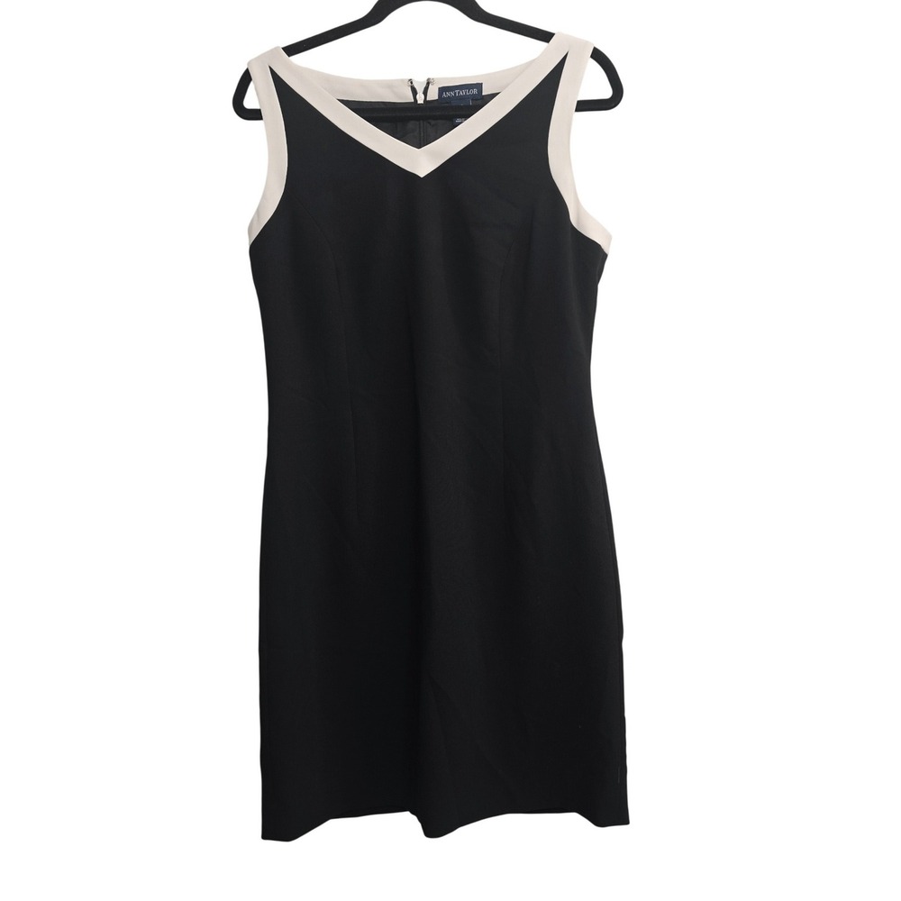 Ann Taylor Black White Sheath Dress size 10 Colorblock Sleeveless Career Office
